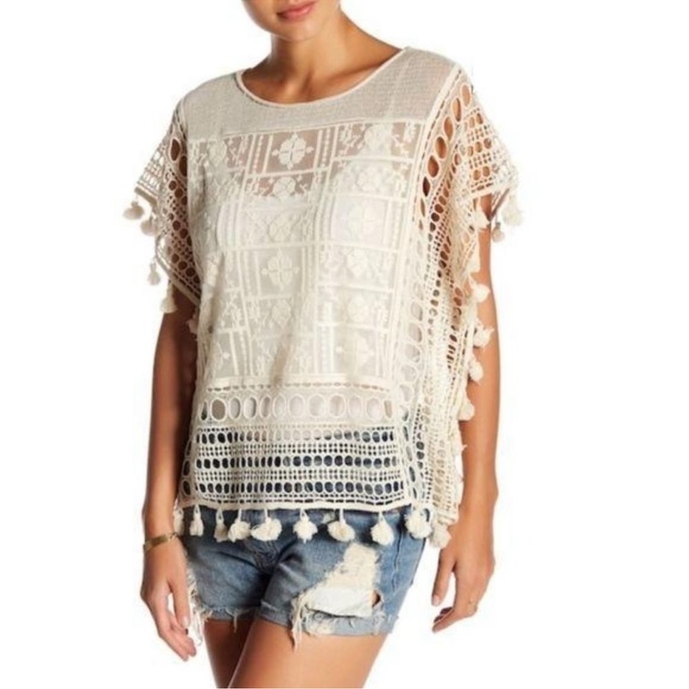 TART COLLECTION Lace & Crochet Poncho Style‎ Cover Up Top